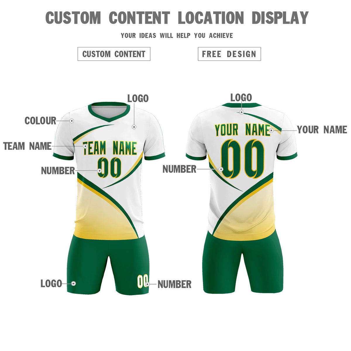 Custom White Kelly Green Color Block Training Uniform For Men Football Kits Jersey