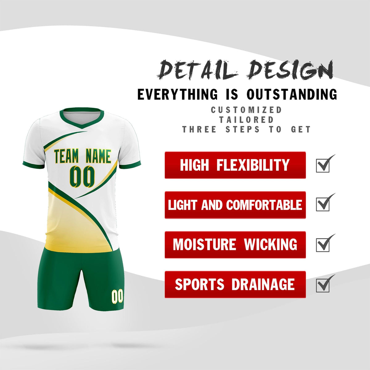 Custom White Kelly Green Color Block Training Uniform For Men Football Kits Jersey
