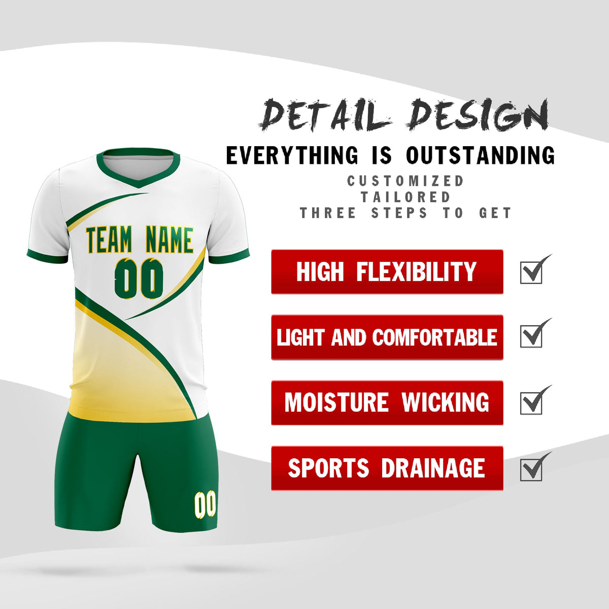Custom White Kelly Green Color Block Training Uniform For Men Soccer Sets Jersey