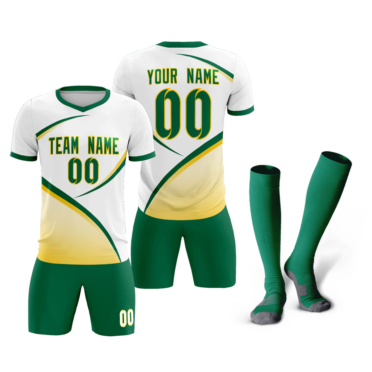 Custom White Kelly Green Color Block Training Uniform For Men Football Kits Jersey