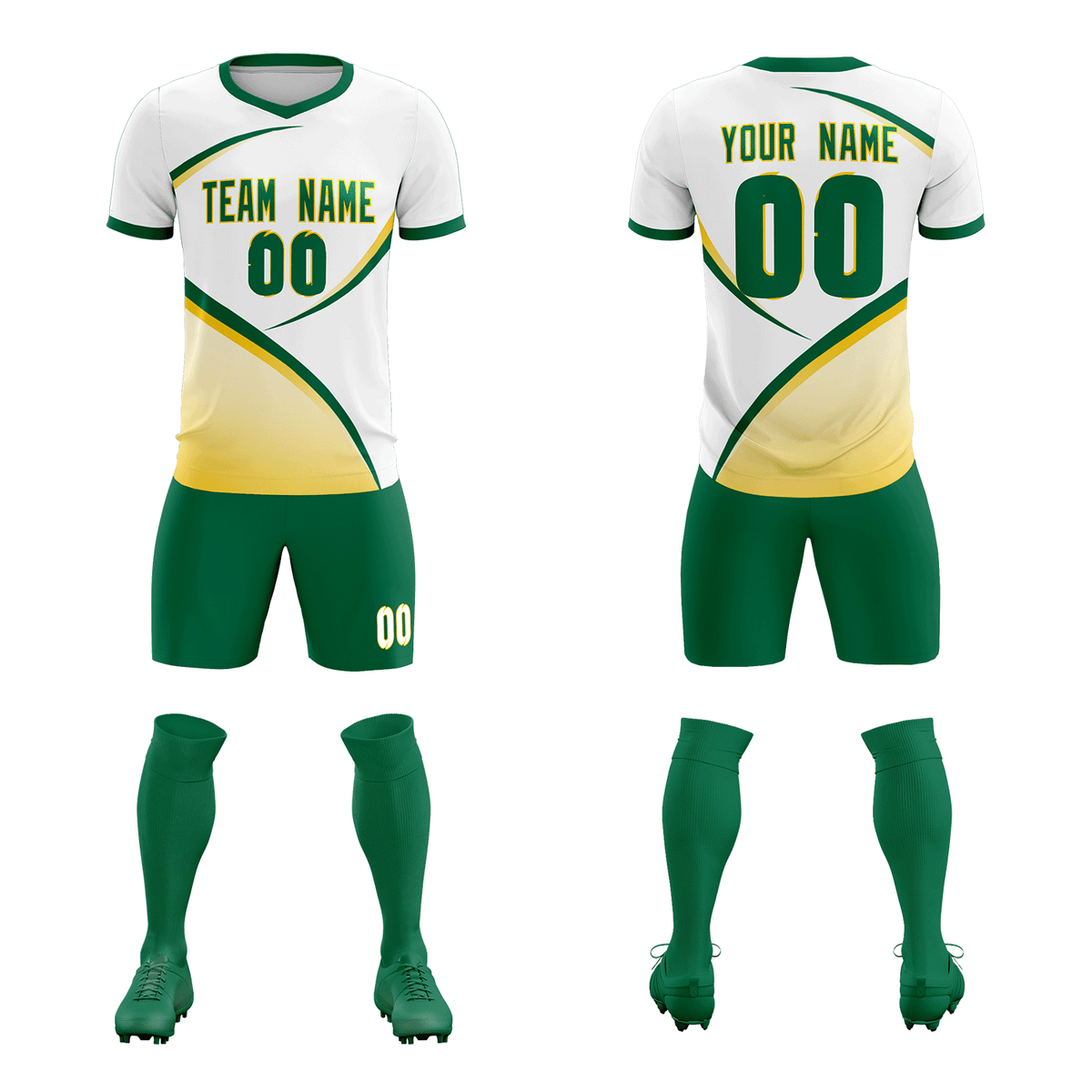 Custom White Kelly Green Color Block Training Uniform For Men Soccer Sets Jersey