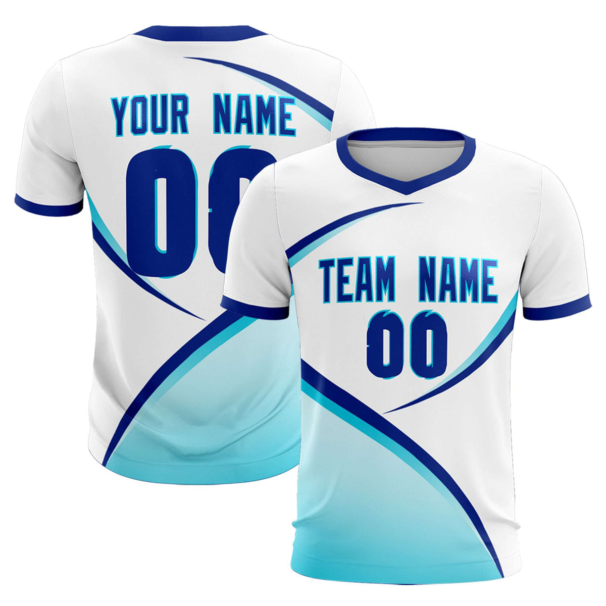 Custom White Sky Blue Color Block Training Uniform For Men Soccer Sets Jersey