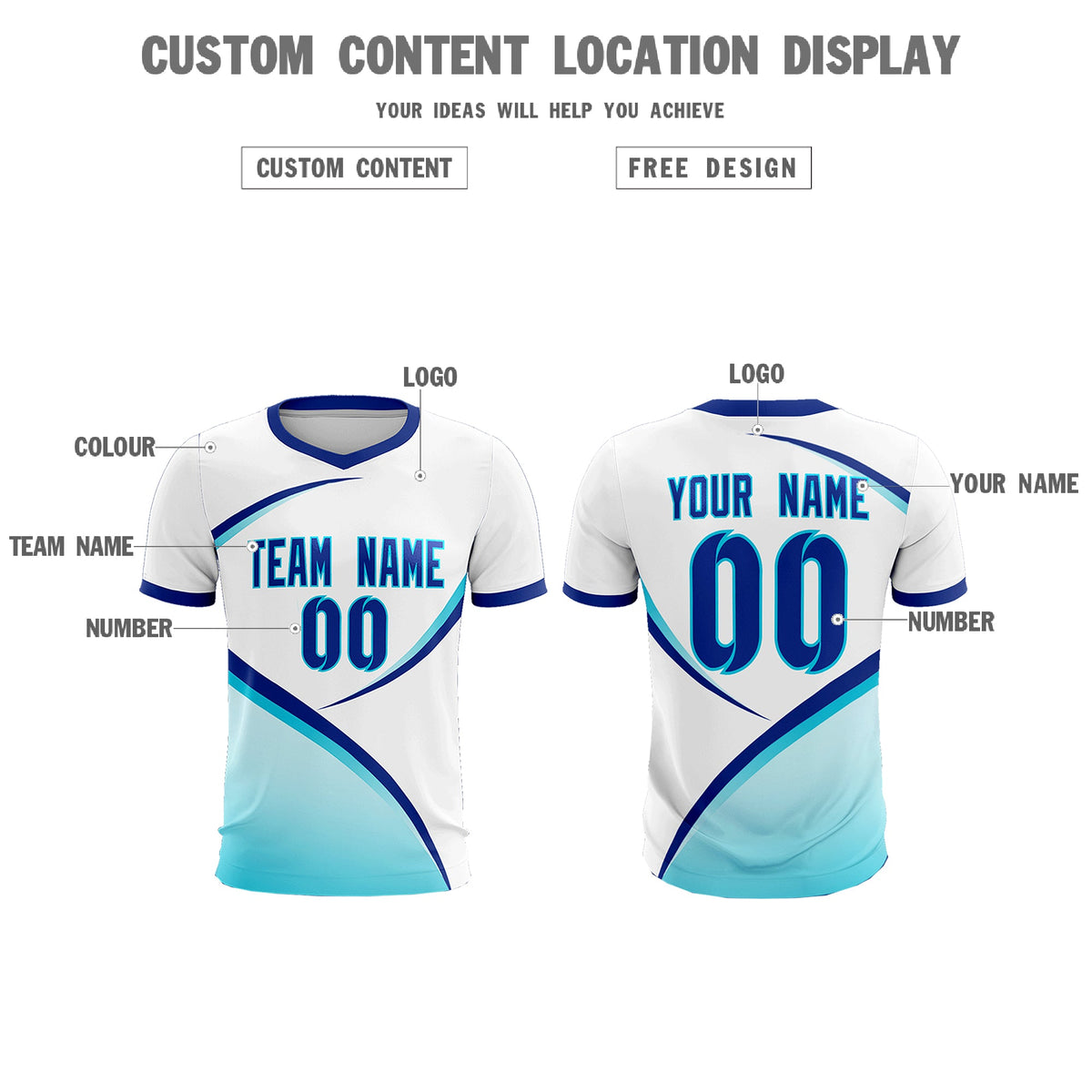 Custom White Sky Blue Color Block Training Uniform For Men Football Kits Jersey