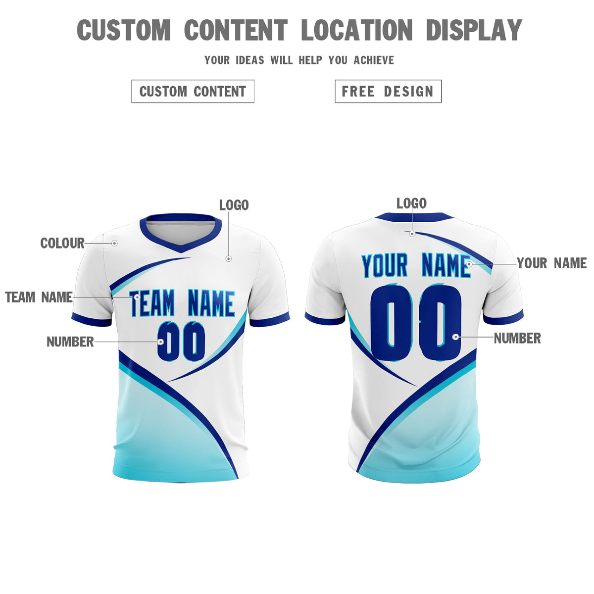 Custom White Sky Blue Color Block Training Uniform For Men Soccer Sets Jersey