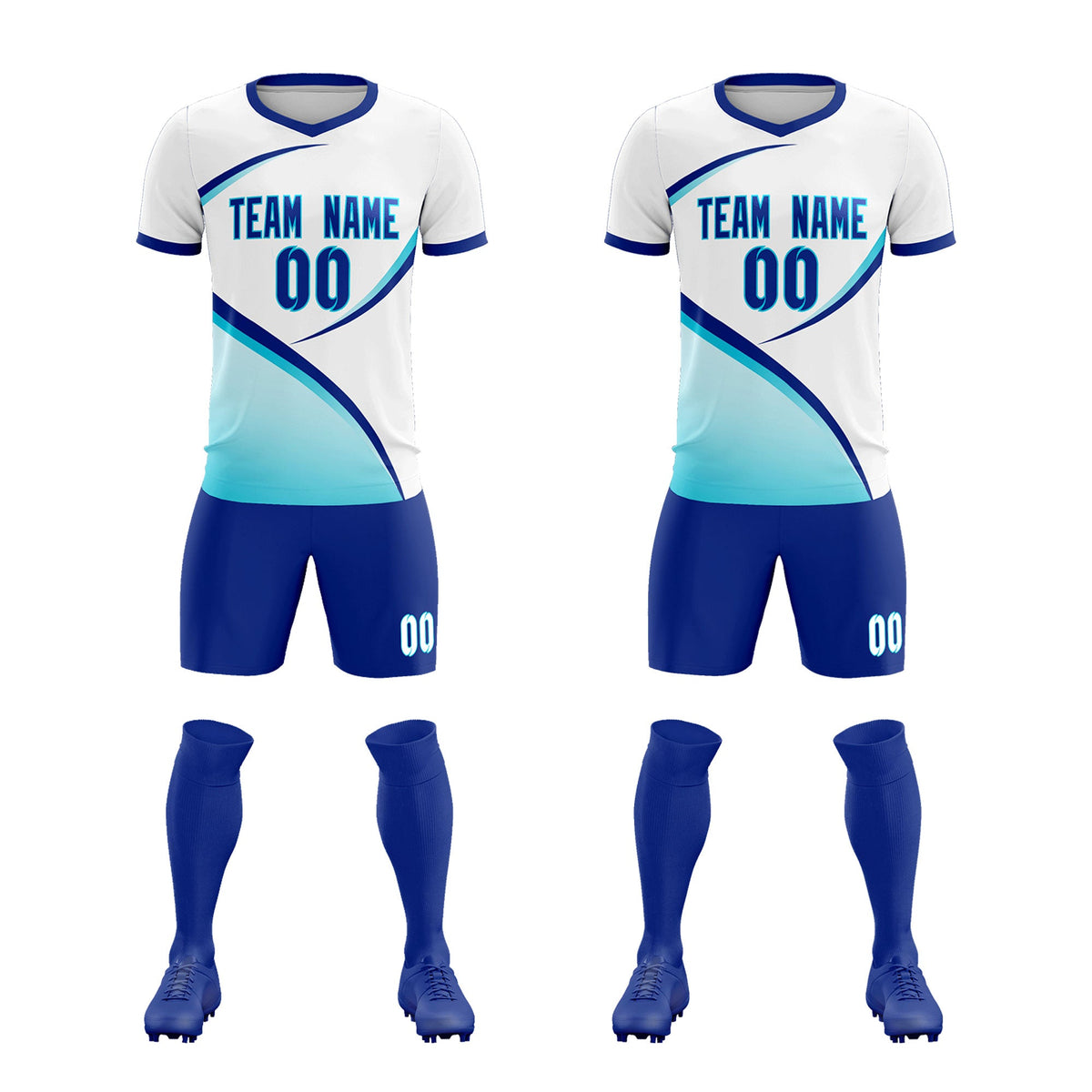 Custom White Sky Blue Color Block Training Uniform For Men Football Kits Jersey