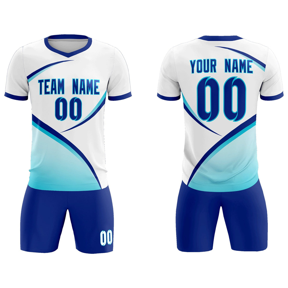 Custom White Sky Blue Color Block Training Uniform For Men Football Kits Jersey