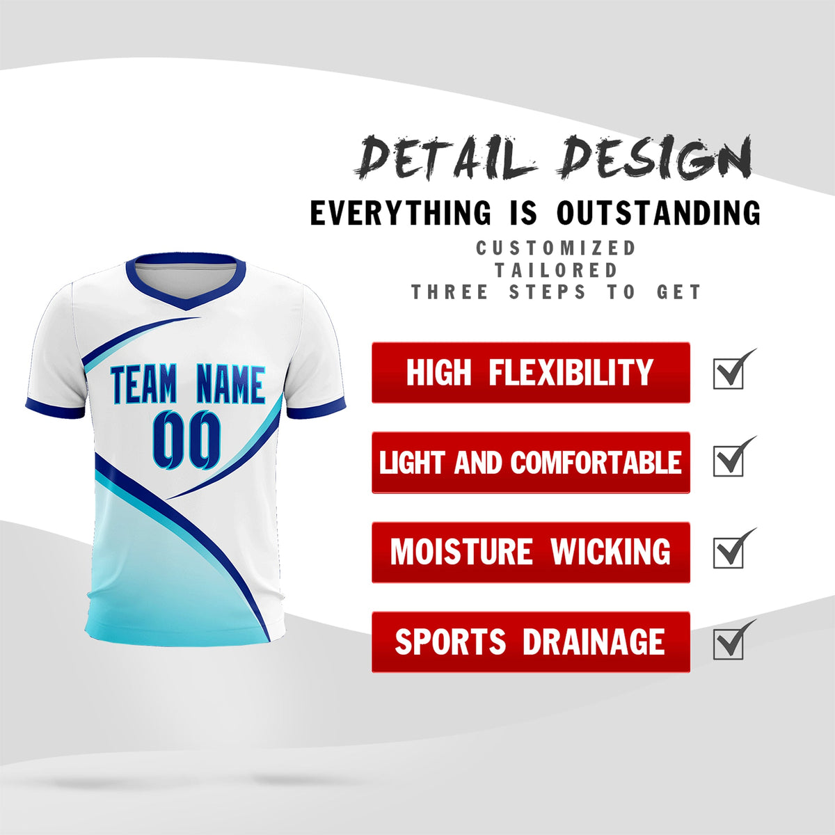 Custom White Sky Blue Color Block Training Uniform For Men Football Kits Jersey