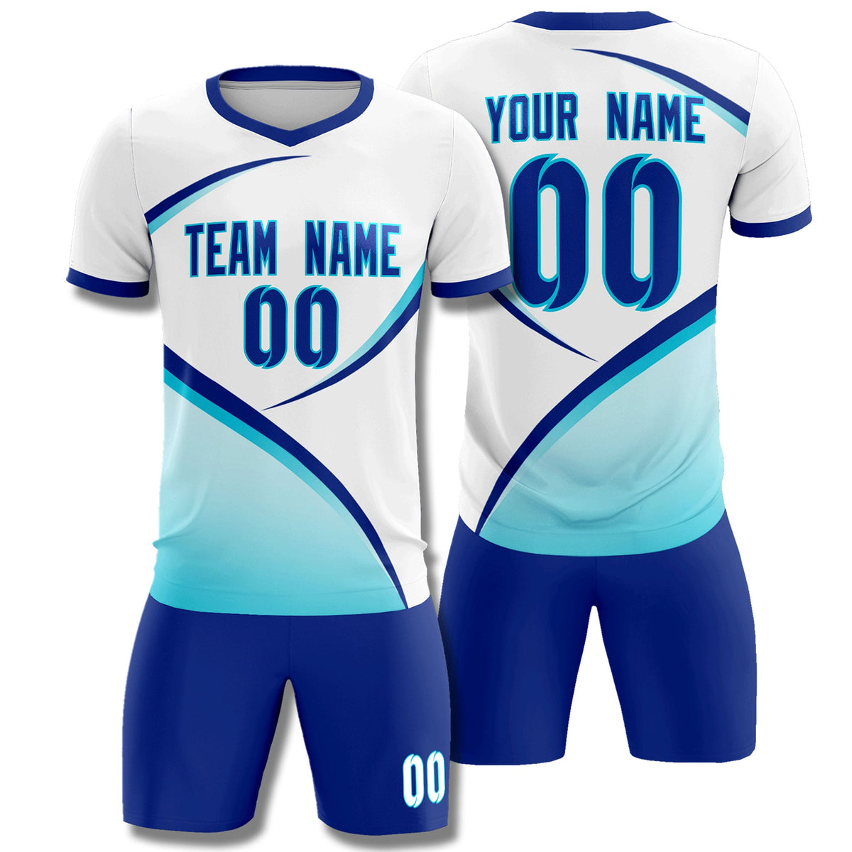 Custom White Sky Blue Color Block Training Uniform For Men Football Kits Jersey