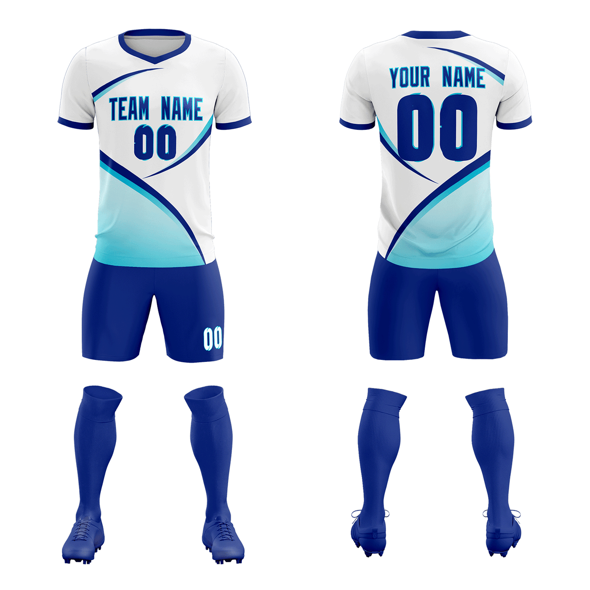 Custom White Sky Blue Color Block Training Uniform For Men Soccer Sets Jersey