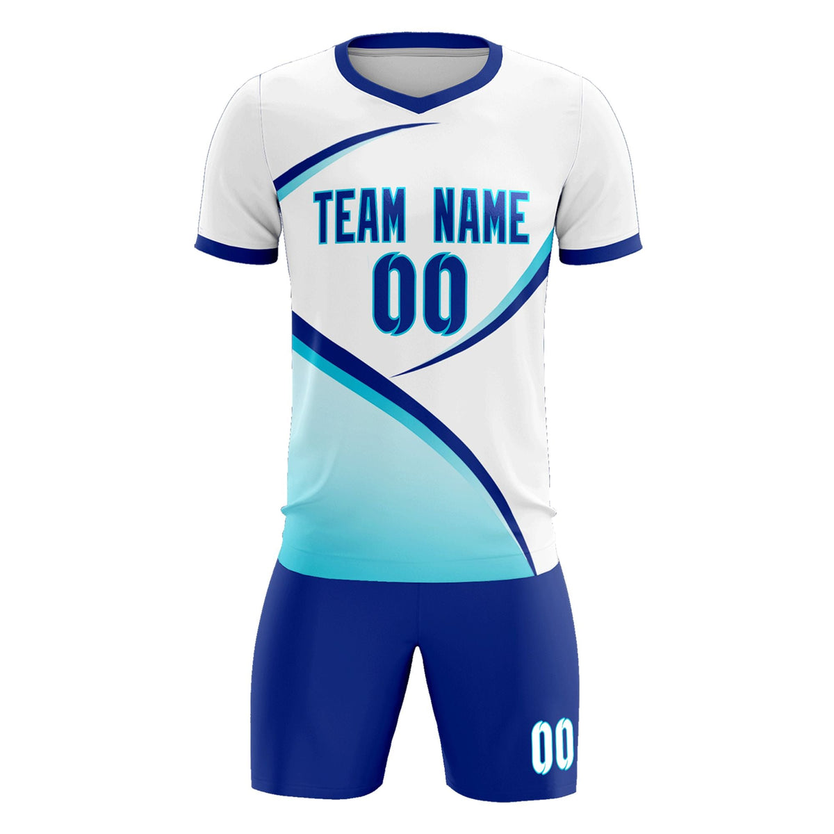 Custom White Sky Blue Color Block Training Uniform For Men Football Kits Jersey