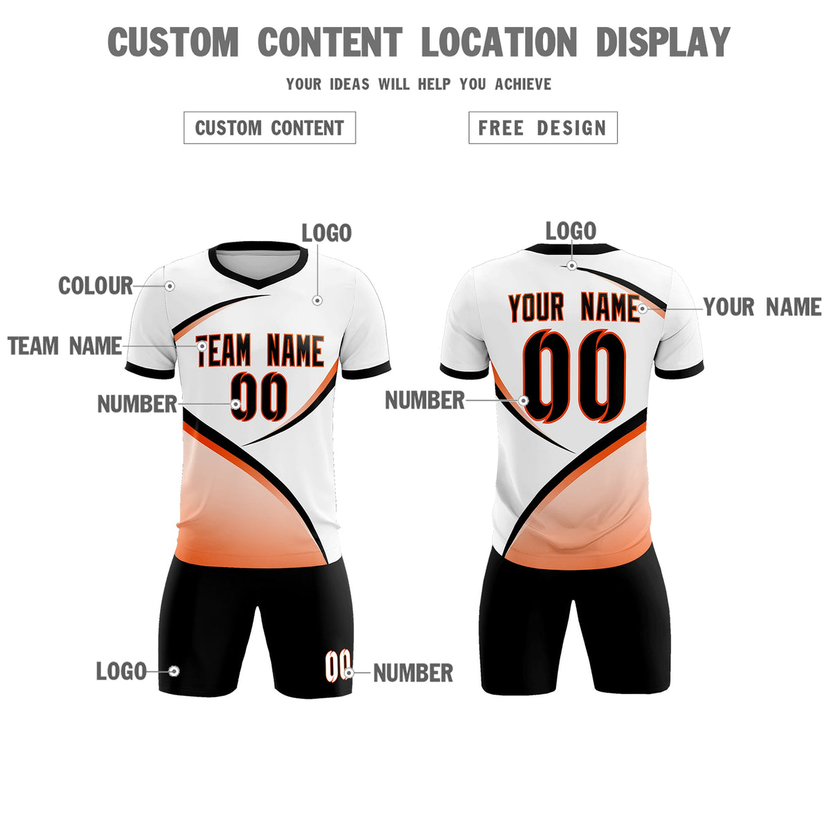Custom White Black Color Block Training Uniform For Men Football Kits Jersey