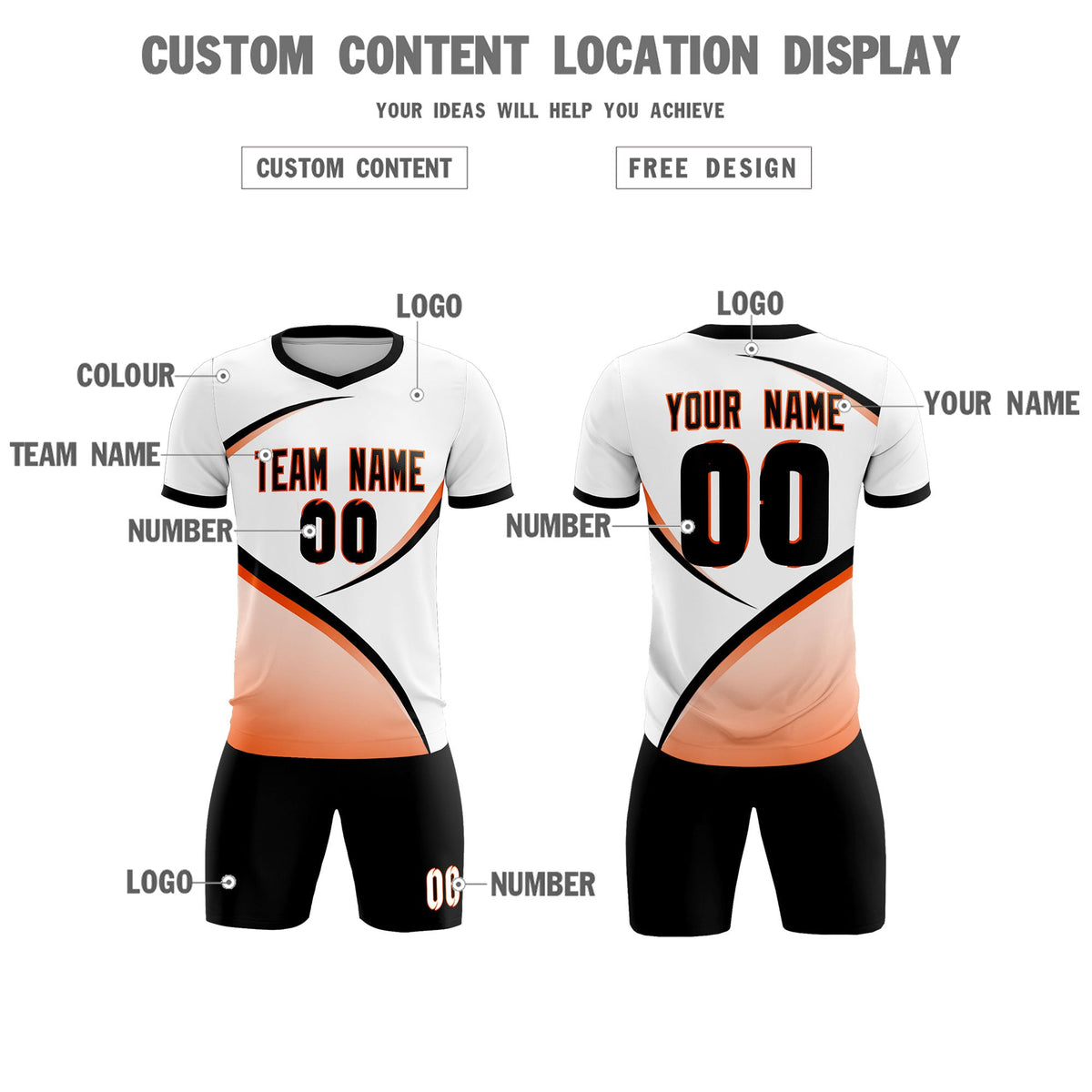 Custom White Black Color Block Training Uniform For Men Soccer Sets Jersey