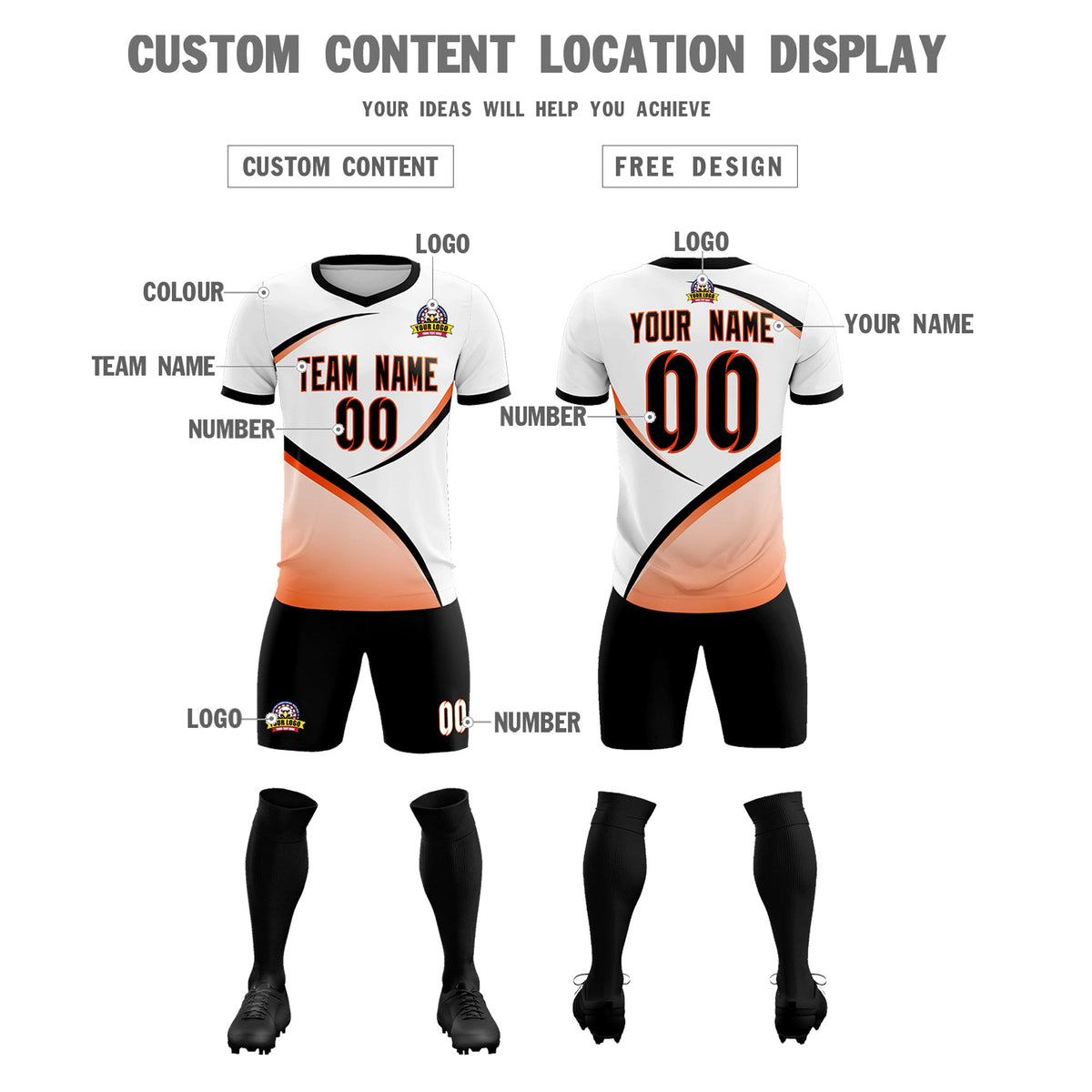 Custom White Black Color Block Training Uniform For Men Football Kits Jersey