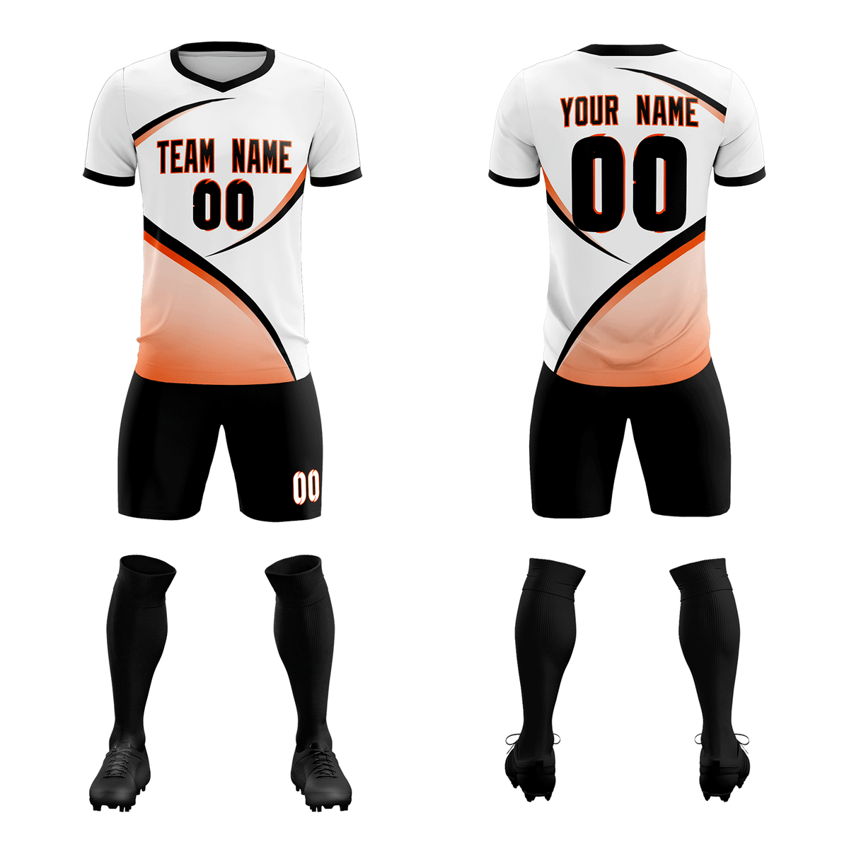 Custom White Black Color Block Training Uniform For Men Soccer Sets Jersey