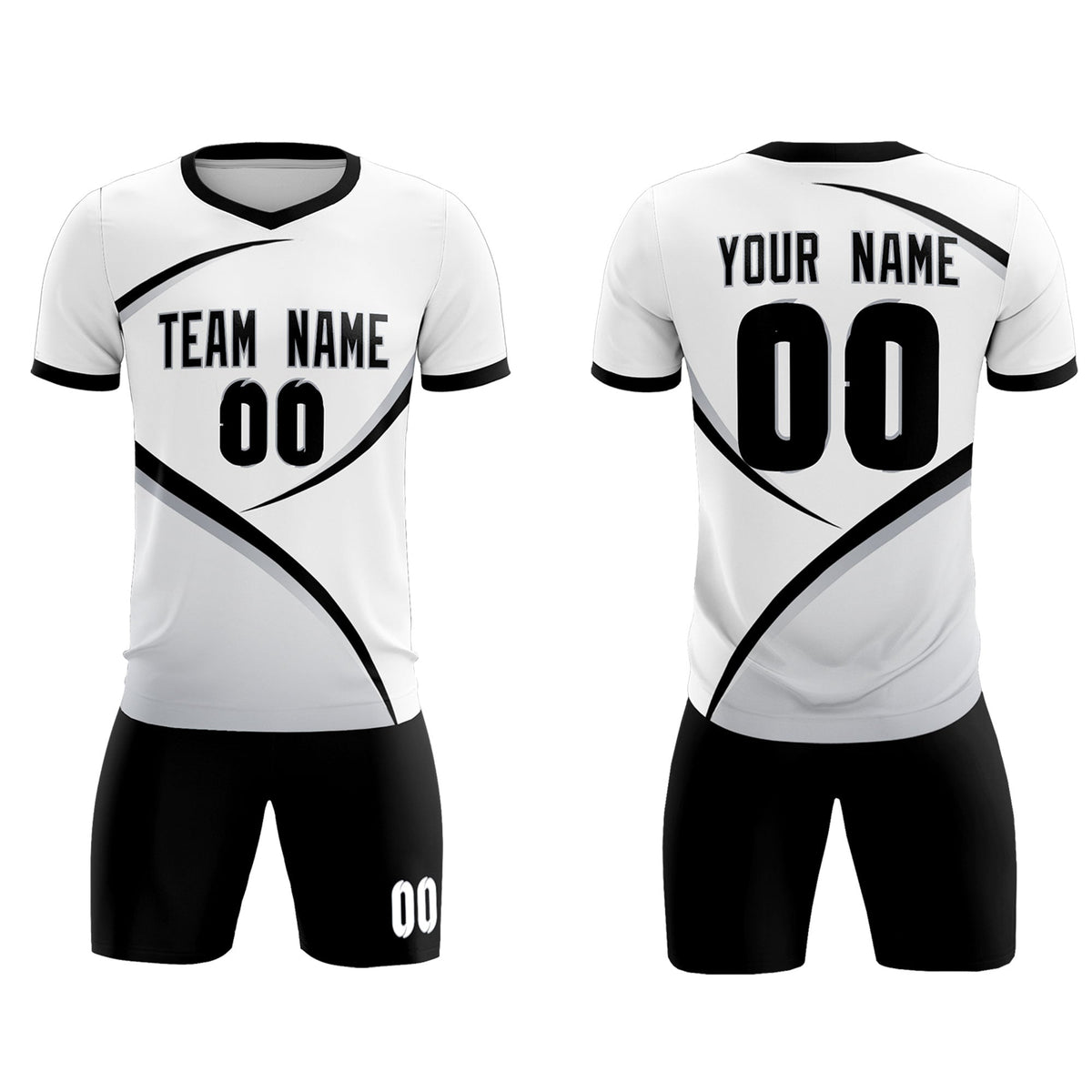 Custom White Black Color Block Training Uniform For Men Soccer Sets Jersey