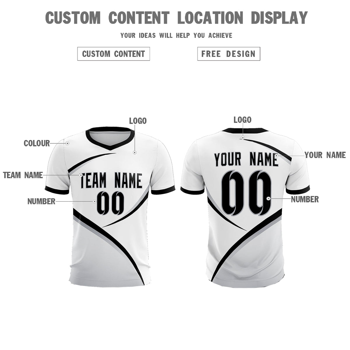 Custom White Black Color Block Training Uniform For Men Football Kits Jersey