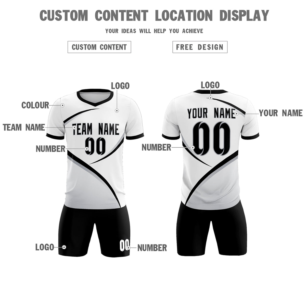 Custom White Black Color Block Training Uniform For Men Football Kits Jersey