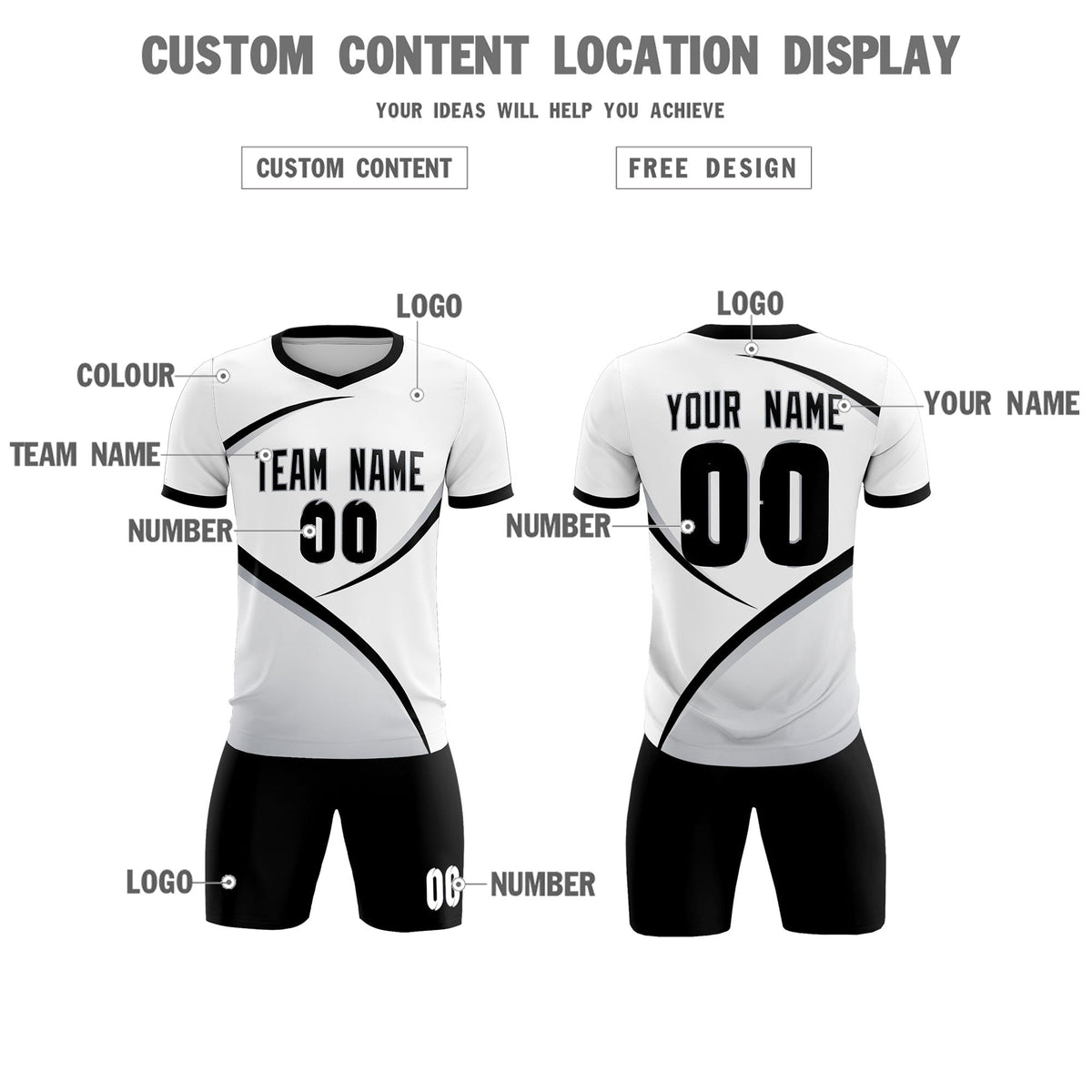 Custom White Black Color Block Training Uniform For Men Soccer Sets Jersey
