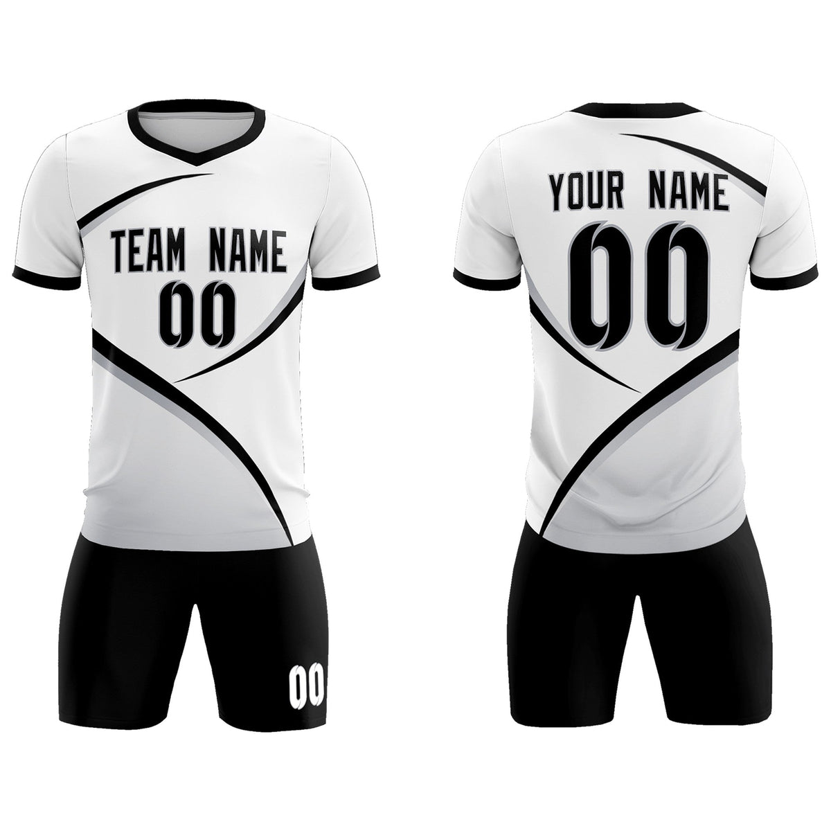 Custom White Black Color Block Training Uniform For Men Football Kits Jersey