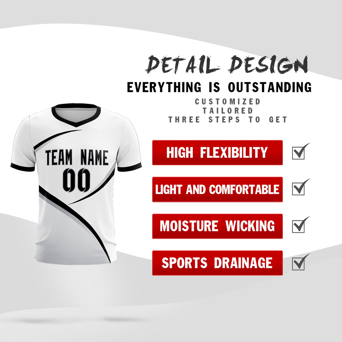 Custom White Black Color Block Training Uniform For Men Football Kits Jersey