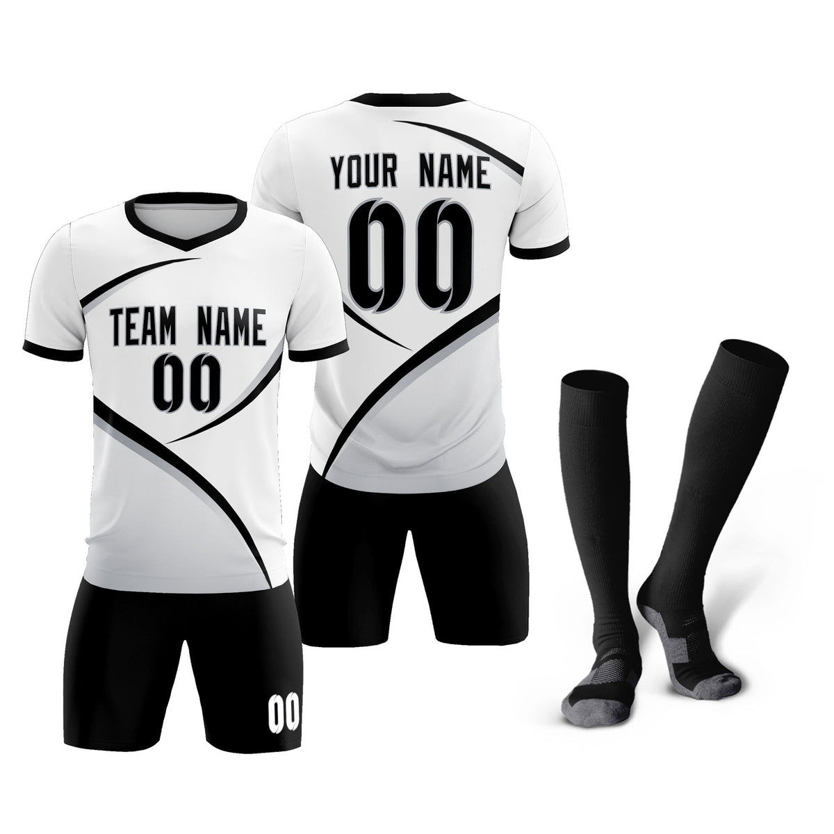 Custom White Black Color Block Training Uniform For Men Football Kits Jersey