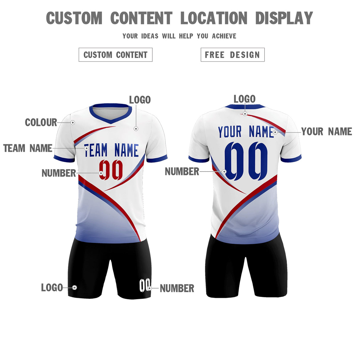 Custom White Royal Color Block Training Uniform For Men Football Kits Jersey