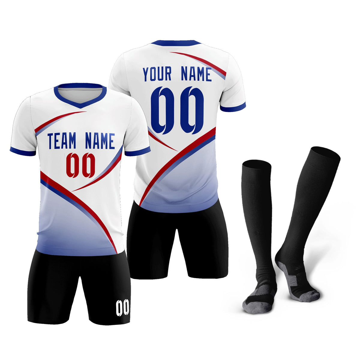 Custom White Royal Color Block Training Uniform For Men Football Kits Jersey