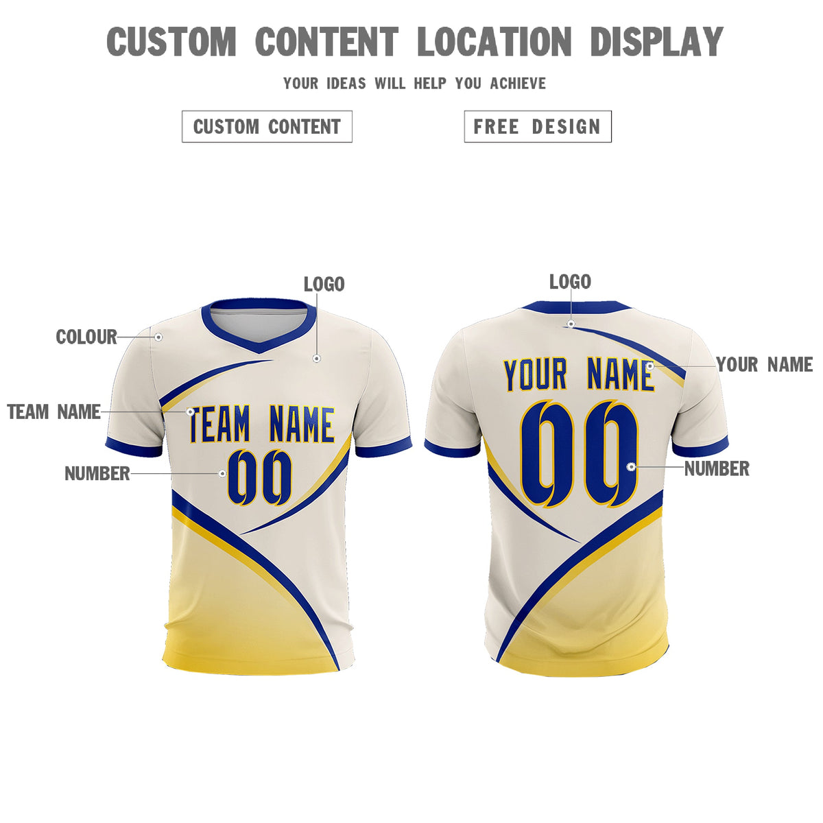 Custom Cream Royal Color Block Training Uniform For Men Football Kits Jersey