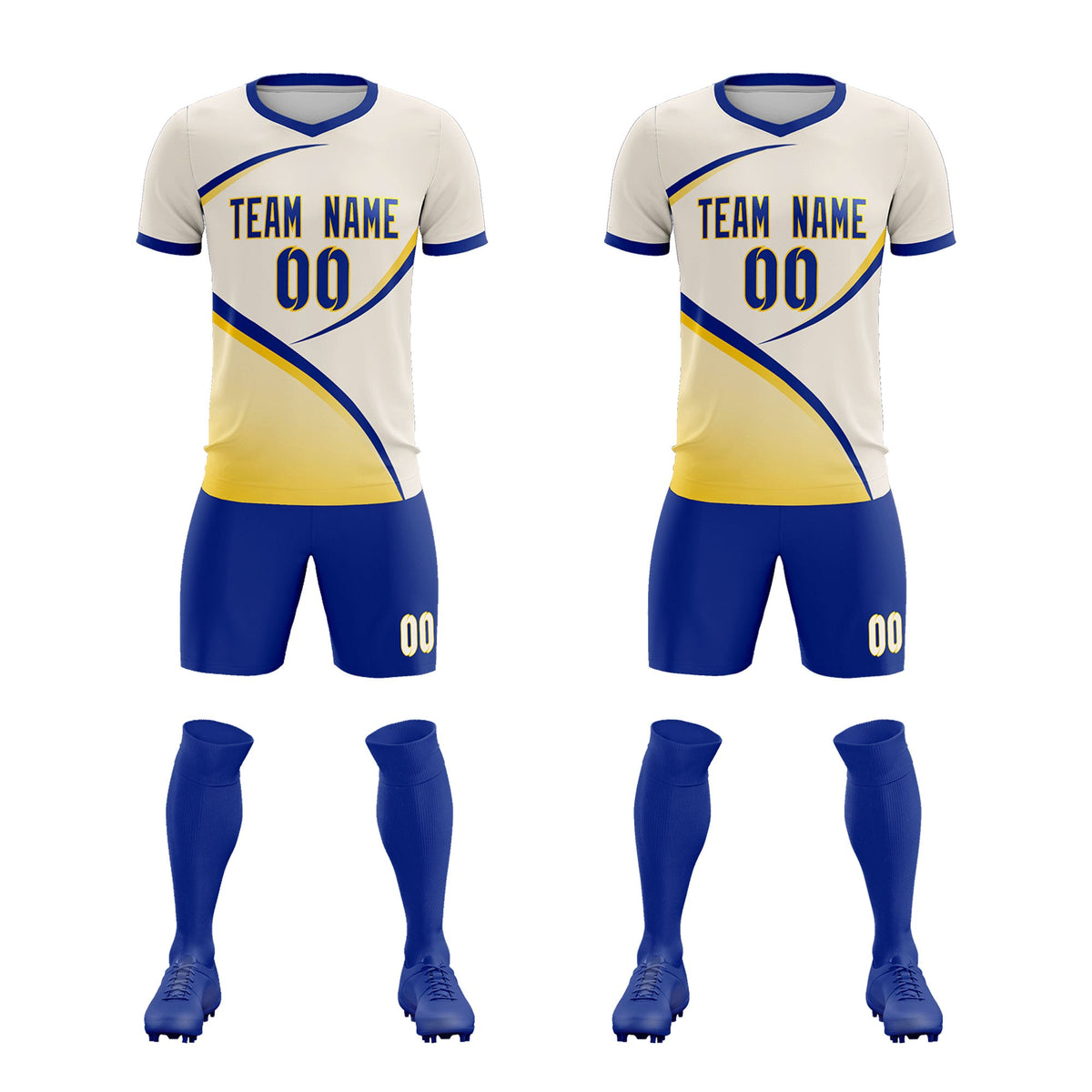 Custom Cream Royal Color Block Training Uniform For Men Football Kits Jersey