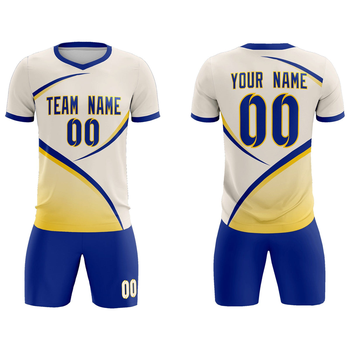 Custom Cream Royal Color Block Training Uniform For Men Football Kits Jersey