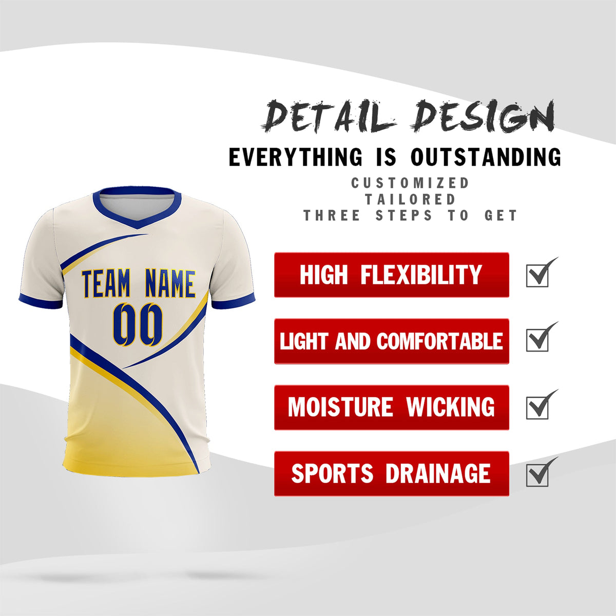 Custom Cream Royal Color Block Training Uniform For Men Football Kits Jersey