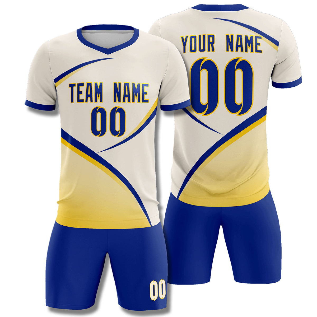 Custom Cream Royal Color Block Training Uniform For Men Football Kits Jersey