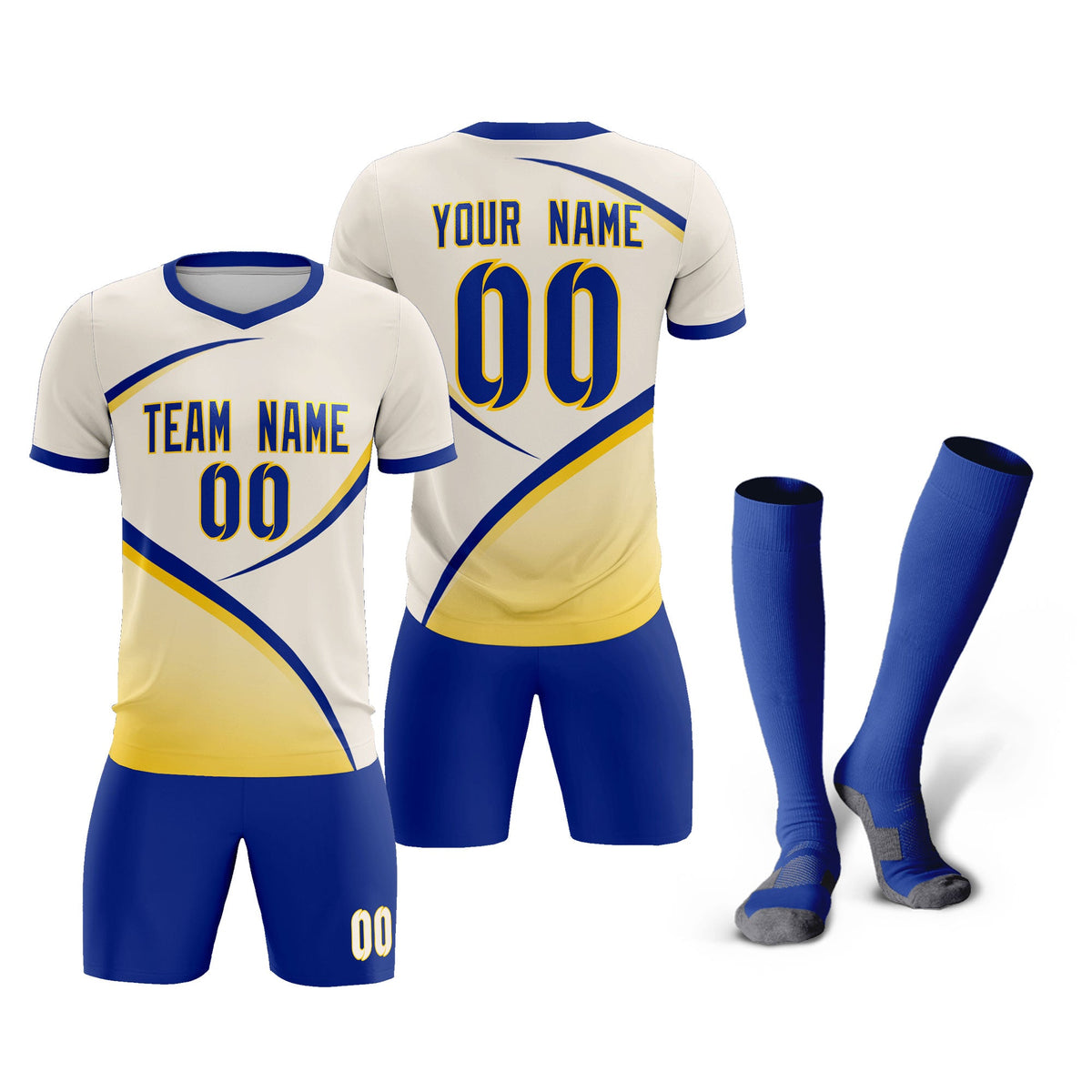Custom Cream Royal Color Block Training Uniform For Men Football Kits Jersey