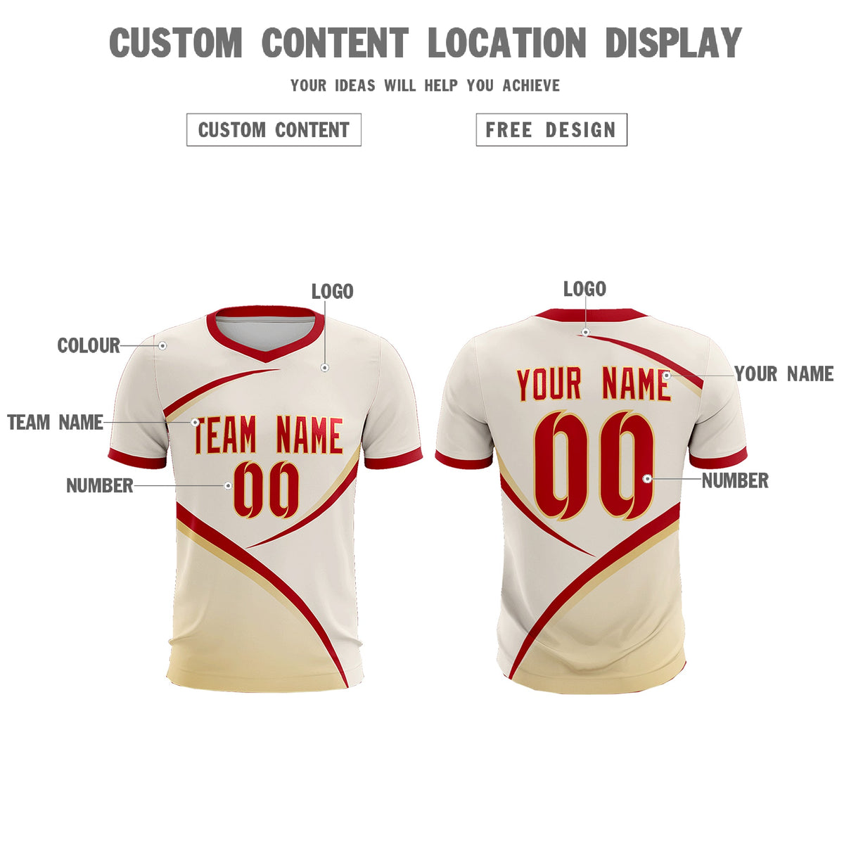 Custom Cream Red Color Block Training Uniform For Men Football Kits Jersey