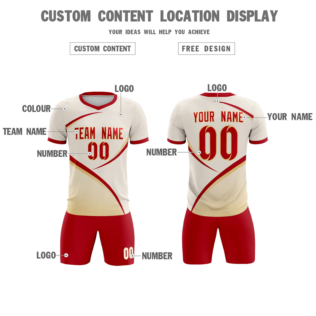 Custom Cream Red Color Block Training Uniform For Men Football Kits Jersey