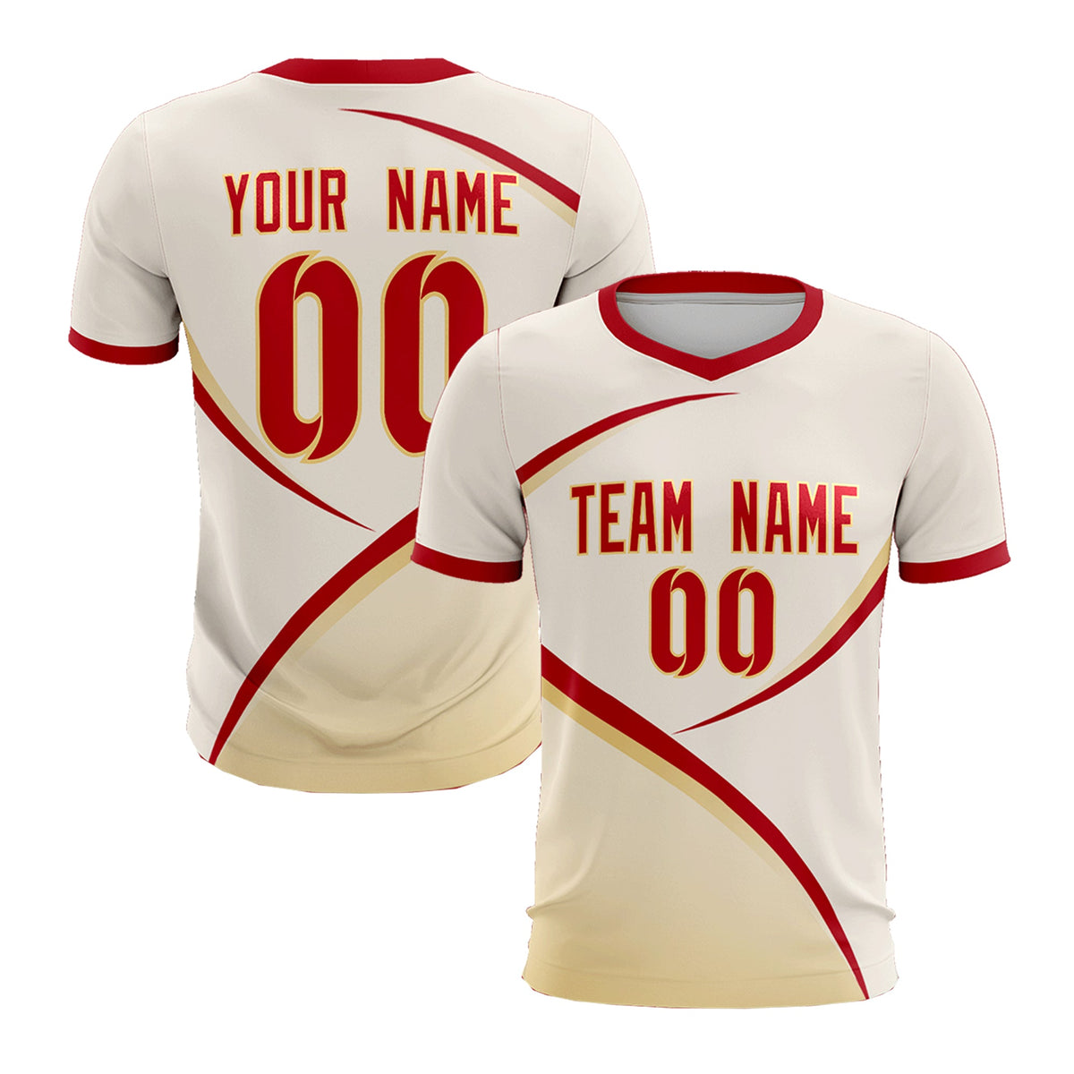Custom Cream Red Color Block Training Uniform For Men Football Kits Jersey