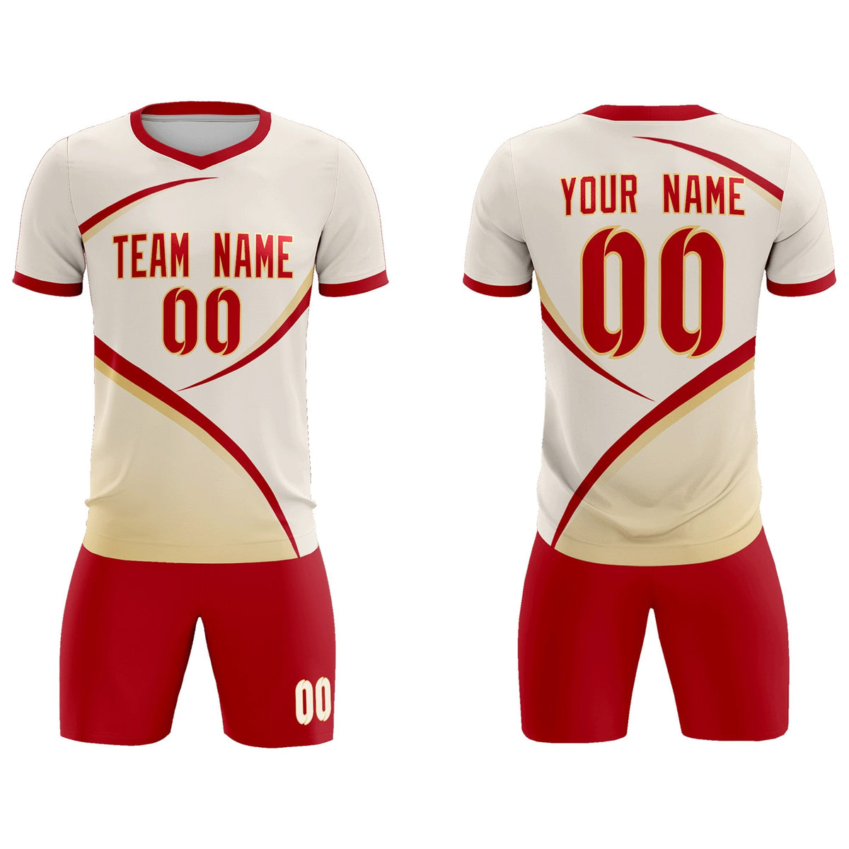 Custom Cream Red Color Block Training Uniform For Men Football Kits Jersey