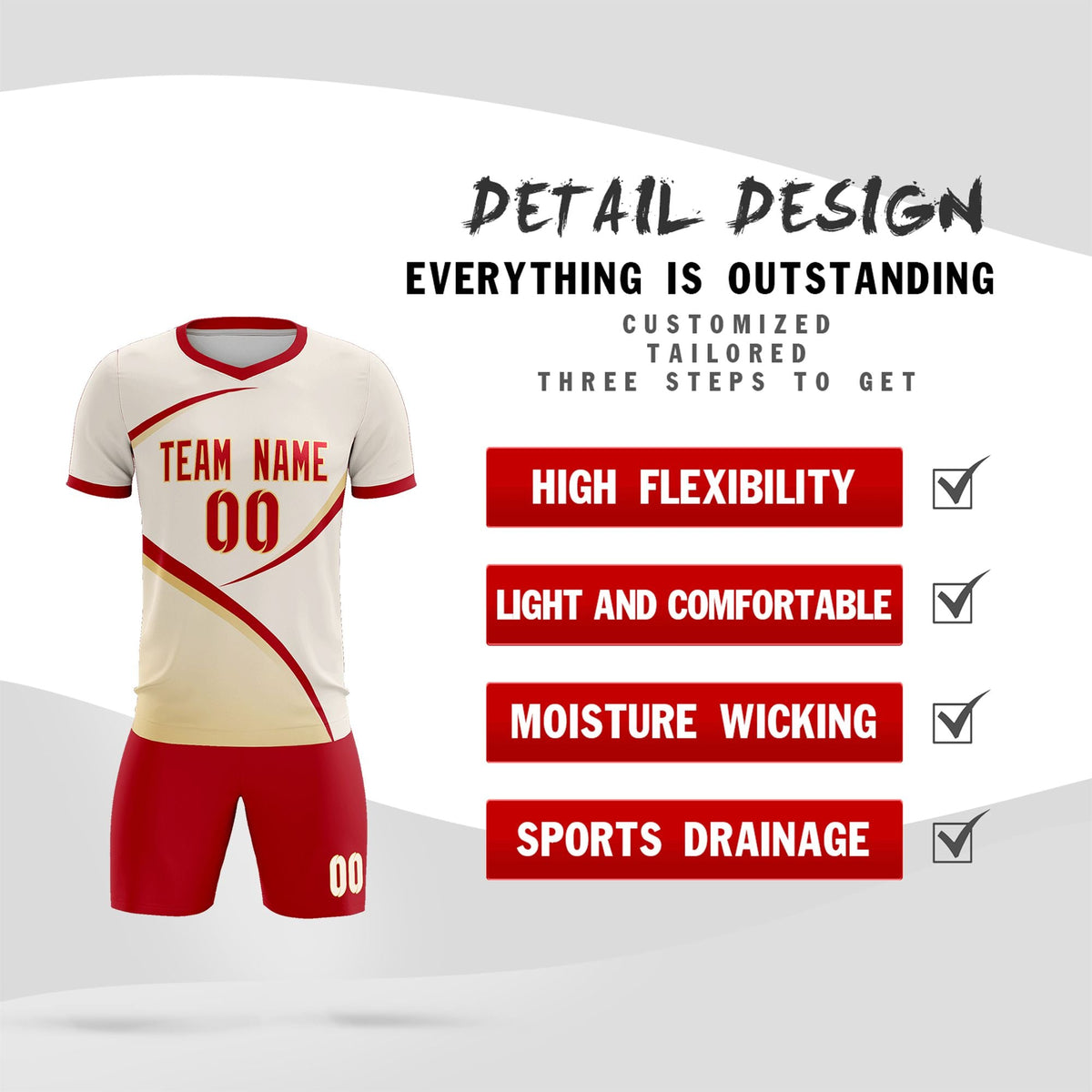 Custom Cream Red Color Block Training Uniform For Men Football Kits Jersey