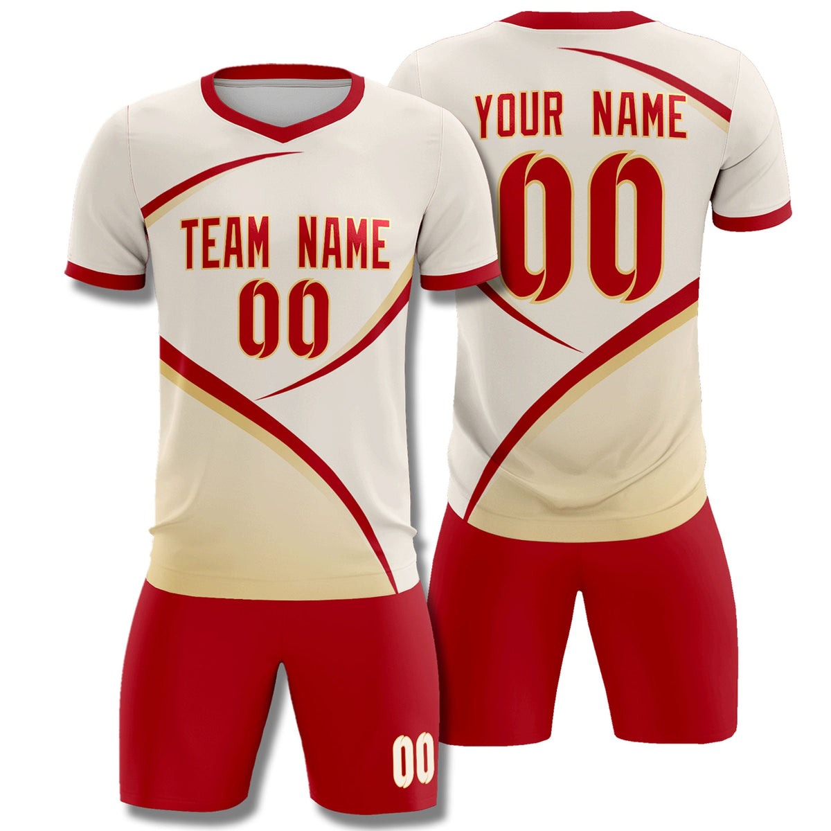 Custom Cream Red Color Block Training Uniform For Men Football Kits Jersey