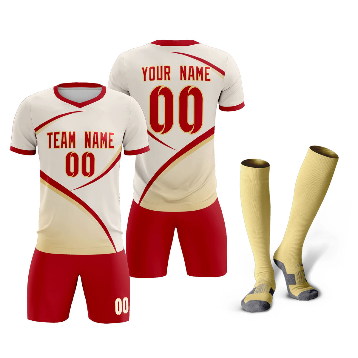 Custom Cream Red Color Block Training Uniform For Men Football Kits Jersey