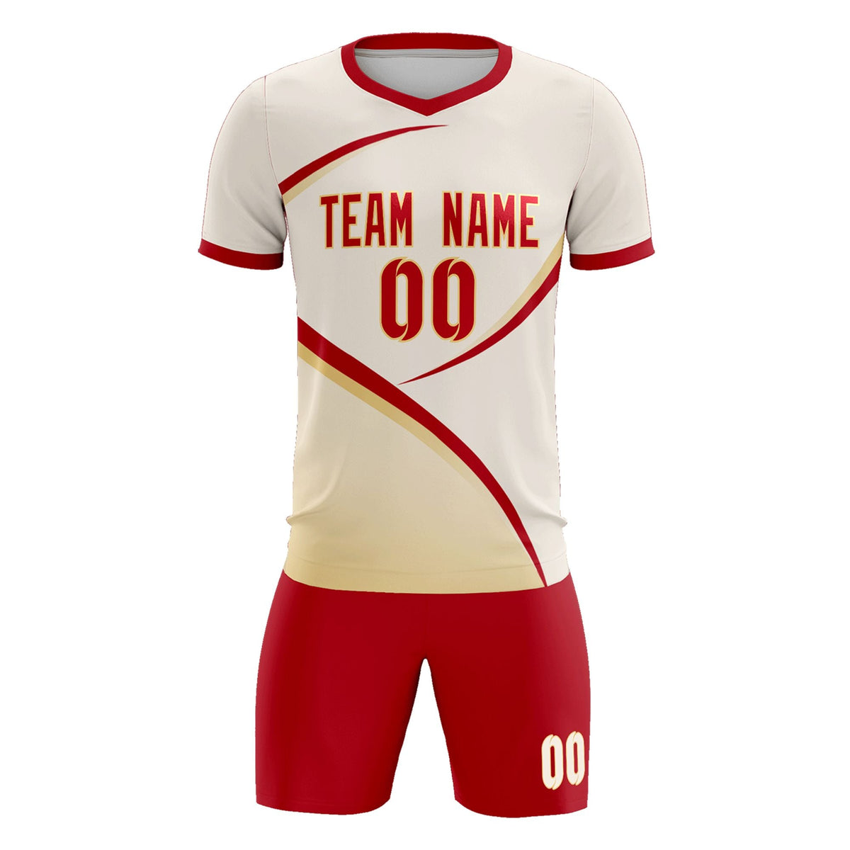 Custom Cream Red Color Block Training Uniform For Men Football Kits Jersey