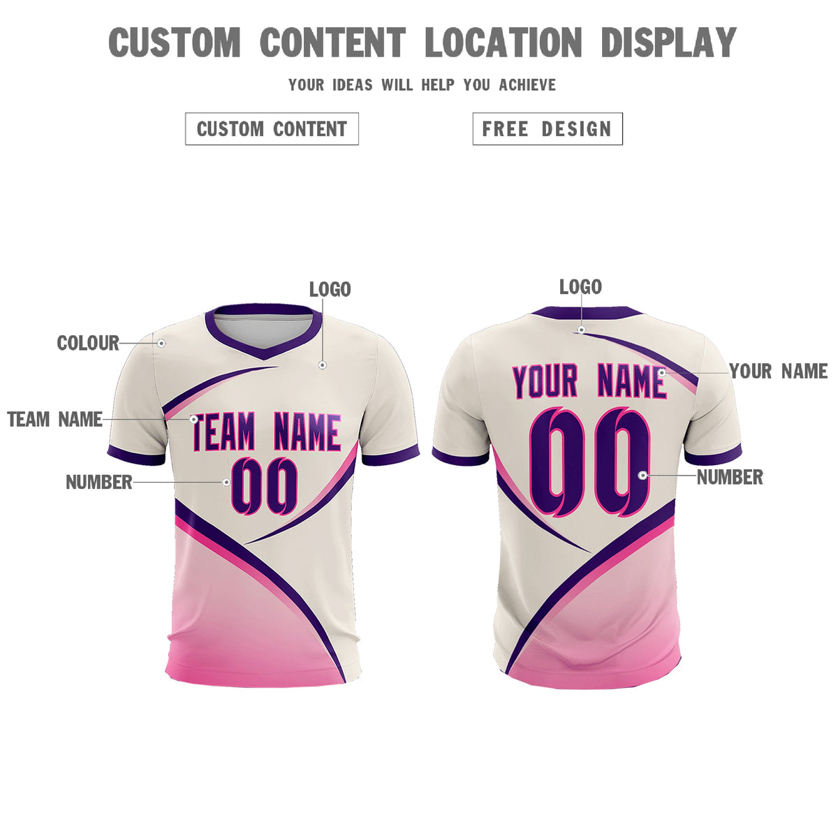 Custom Cream Purple Color Block Training Uniform For Men Football Kits Jersey