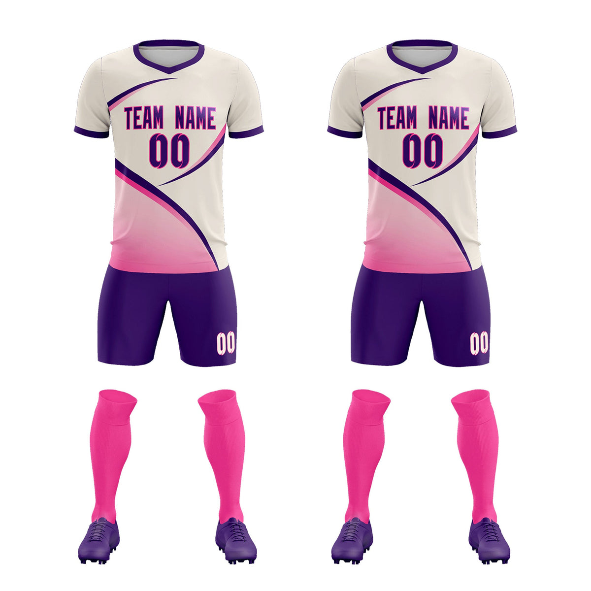 Custom Cream Purple Color Block Training Uniform For Men Football Kits Jersey