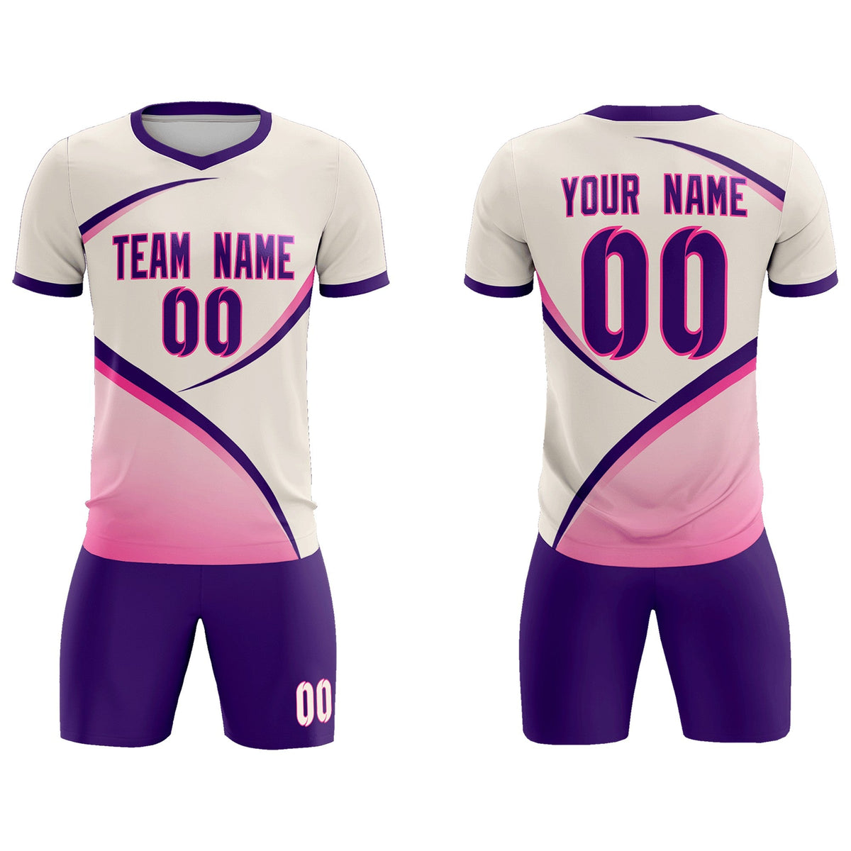 Custom Cream Purple Color Block Training Uniform For Men Football Kits Jersey