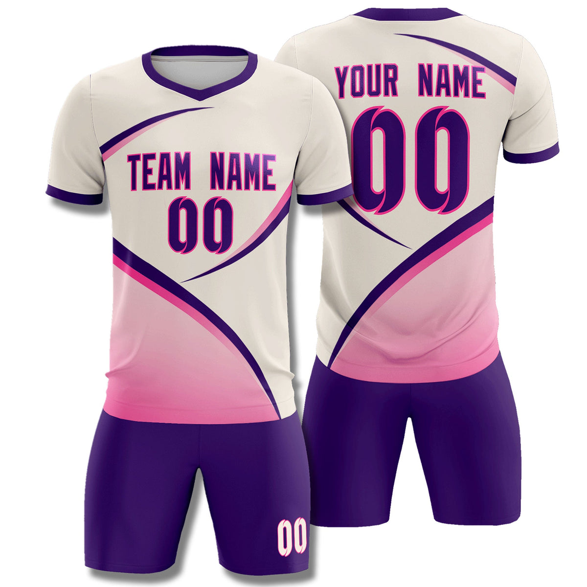 Custom Cream Purple Color Block Training Uniform For Men Football Kits Jersey