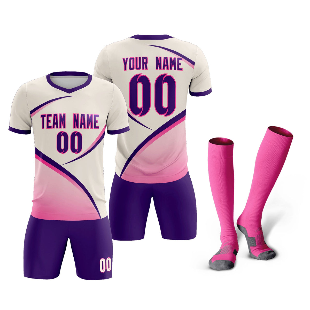 Custom Cream Purple Color Block Training Uniform For Men Football Kits Jersey
