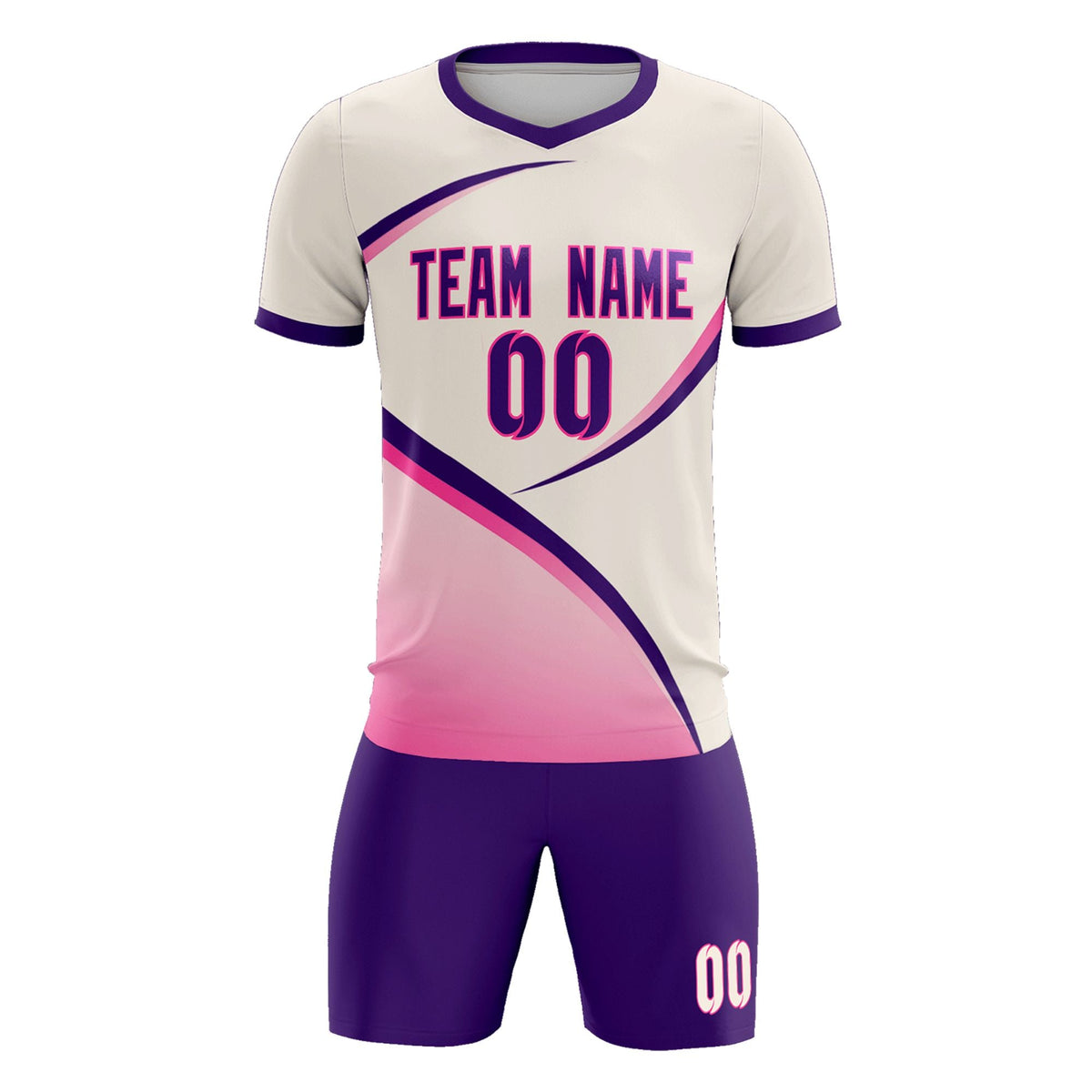 Custom Cream Purple Color Block Training Uniform For Men Football Kits Jersey