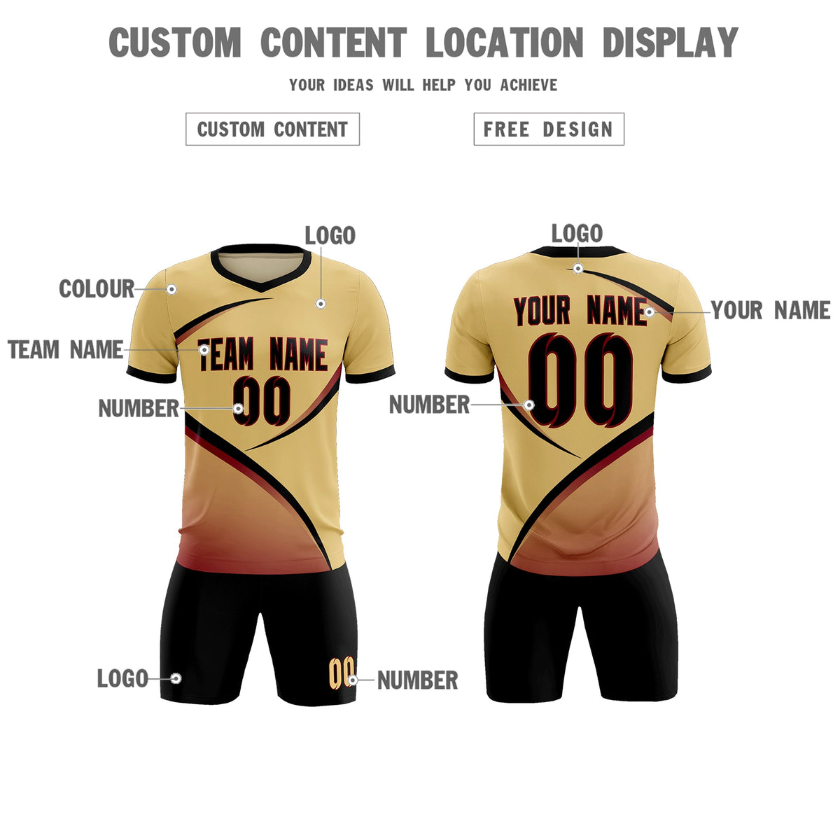 Custom Khaki Black Color Block Training Uniform For Men Football Kits Jersey