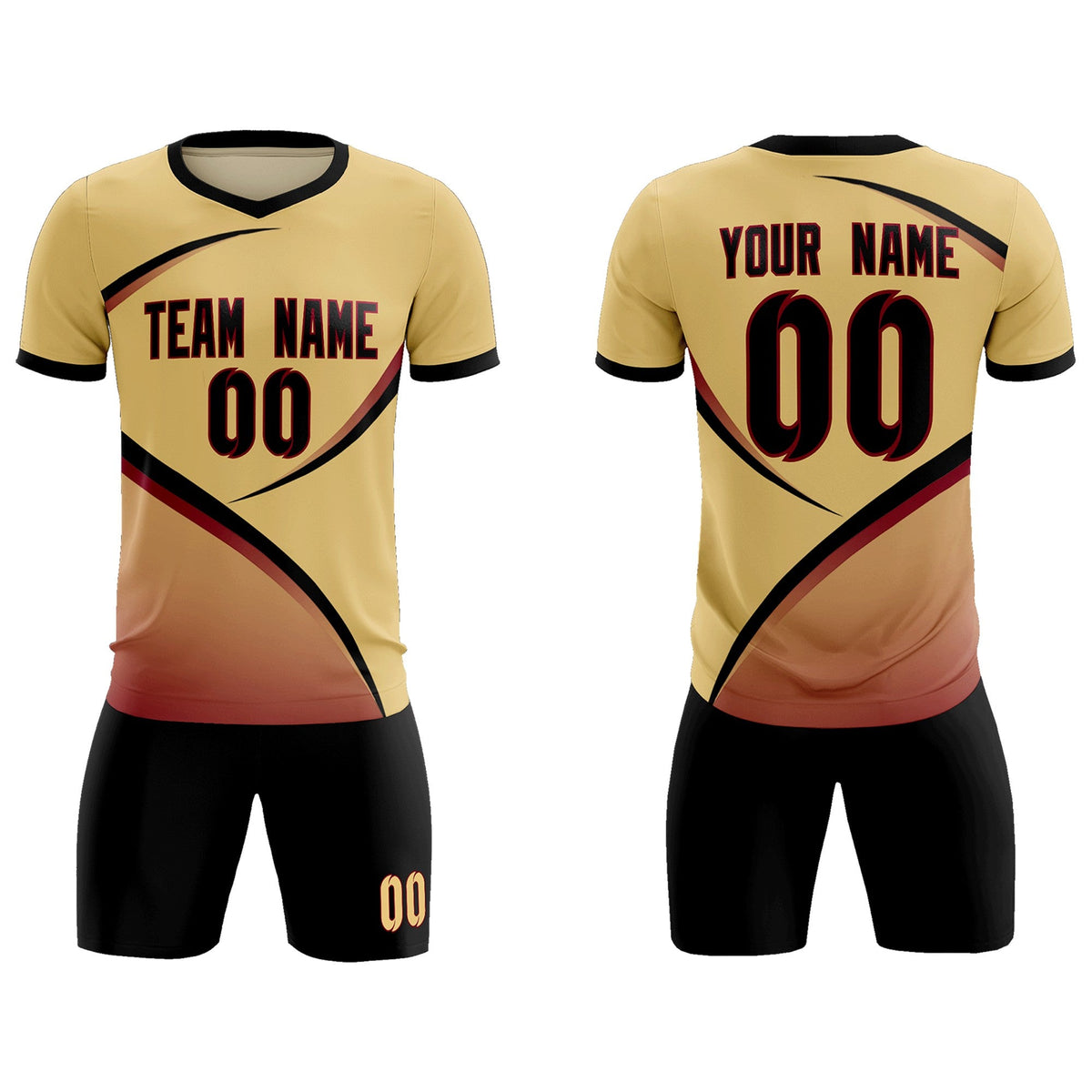 Custom Khaki Black Color Block Training Uniform For Men Football Kits Jersey