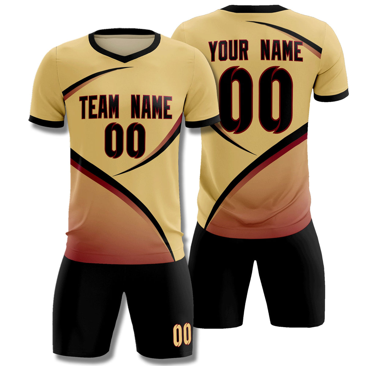 Custom Khaki Black Color Block Training Uniform For Men Football Kits Jersey